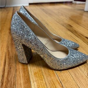 crown & ivy Silver Glitter Block Heel Pumps